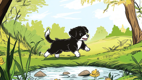 棕色小狗过小溪