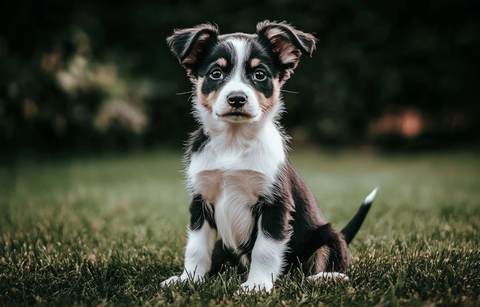 山地犬幼犬草地坐姿照