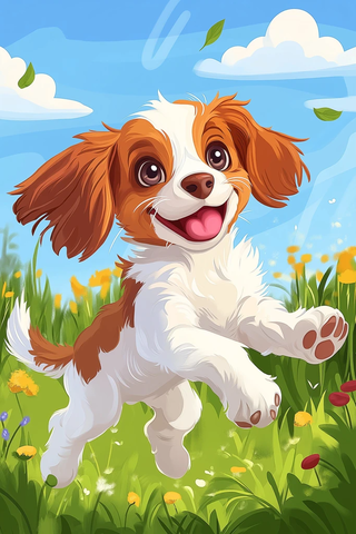 小狗奔跑花园尾巴摇摆