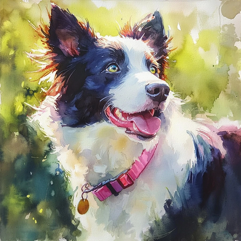 边牧犬粉色项圈肖像