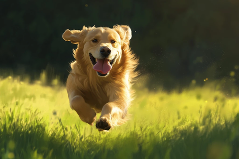 金毛犬奔跑草地展示活力