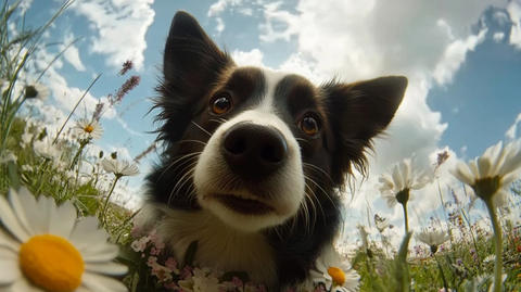 牧羊犬穿花裙好奇张望