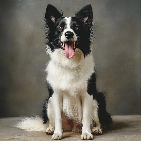 黑白色柯利牧羊犬坐地伸舌