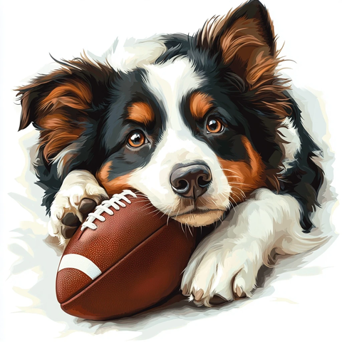 三色边境牧羊犬与橄榄球