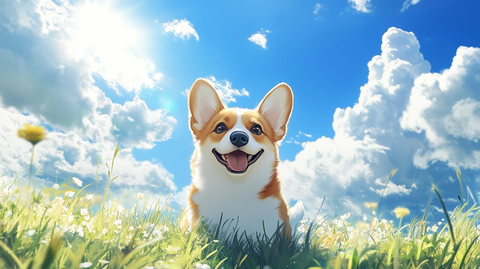 可爱柯基草地漫画全景