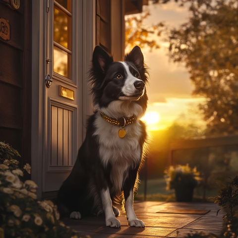 边境牧羊犬门口等待主人