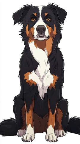 黑边牧坐姿卡通插画