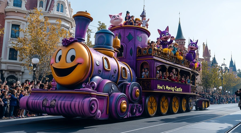 花车游行中的小熊维尼移动城堡花车