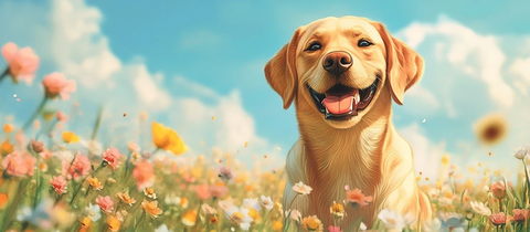 卡通花田微笑拉布拉多