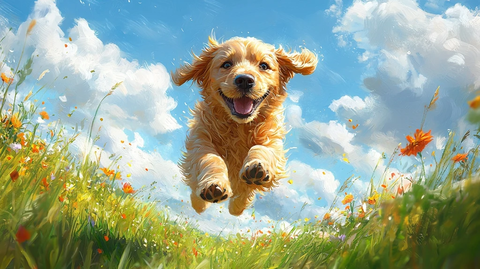 金毛小狗公园跳跃