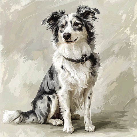 灰白斑点牧羊犬坐姿插画