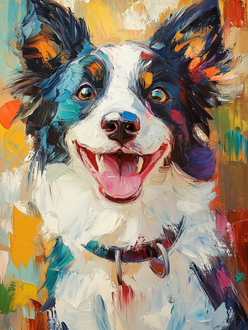 微笑边牧油画肖像