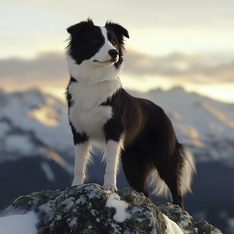 边境牧羊犬山顶站立