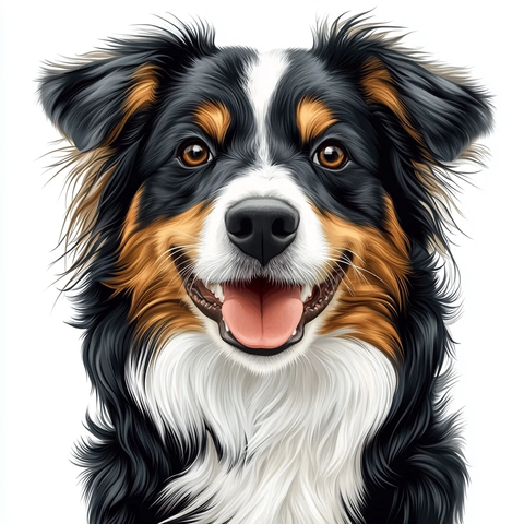 白色背景上的快乐澳大利亚牧羊犬