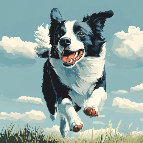 边牧奔跑向上视角插画