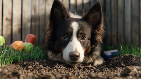 边牧挖洞玩具闲置旁