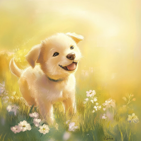 小狗花田站立微笑