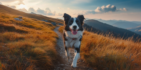 边境牧羊犬山路奔跑