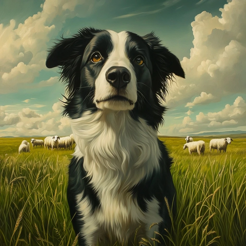 牧羊犬绿野与羊群