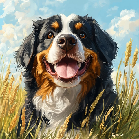 圆脸伯恩山犬微笑草地