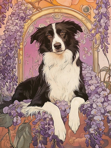 塔罗牌边牧犬紫藤花