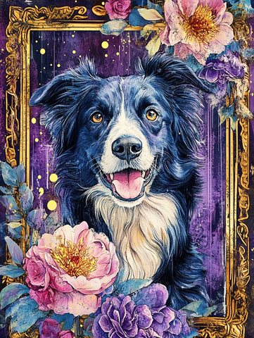 蓝犬金框花卉复古装饰