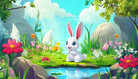 兔子玩水花卡通背景