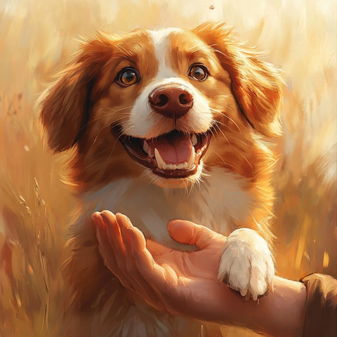 狗狗与人友好握手瞬间