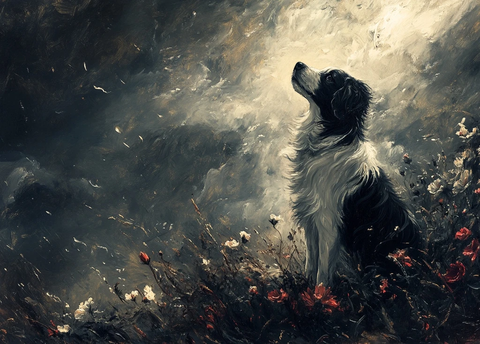 天堂边境牧羊犬与耶稣花丛