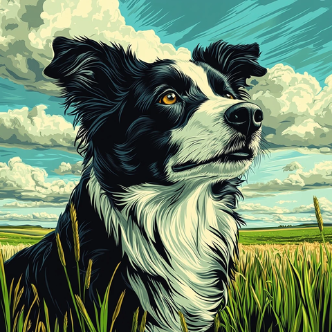 聪明牧羊犬蓝天绿草冒险