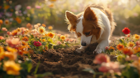 狗挖花园花丛阳光照射