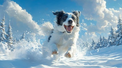 边境牧羊犬雪地奔跑