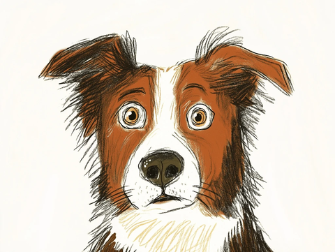 儿童蜡笔画边境牧羊犬