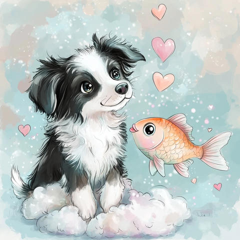 边牧与鱼相伴云端