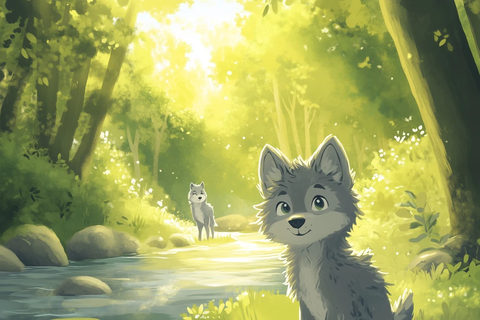小灰狼与森林溪流