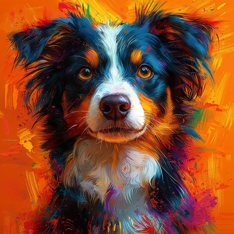 印象派风格彩色狗狗肖像