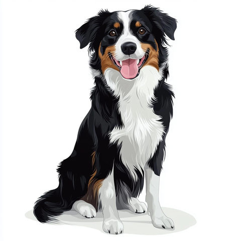 黑三色澳大利亚牧羊犬坐姿图