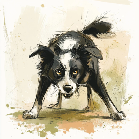 愤怒边牧鞠躬插画