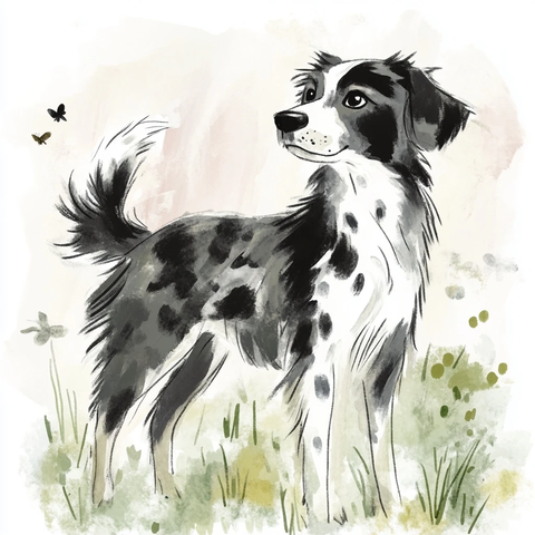 水彩手绘布列塔尼犬回头