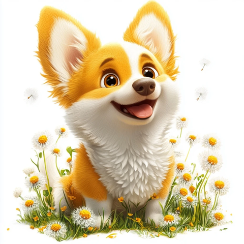 卡通柯基宝宝与蒲公英