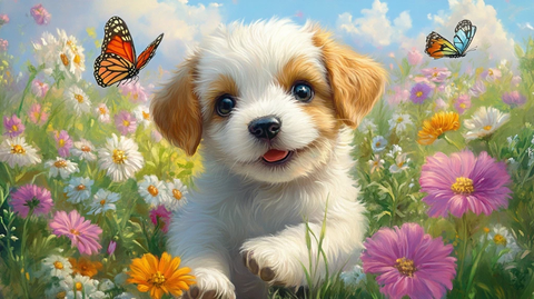 小狗花园追蝴蝶