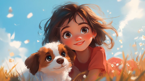 女孩与小狗温馨相伴