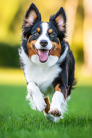 友善狗狗跳跃笑容