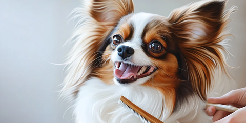 长毛狗快乐享受梳毛时光