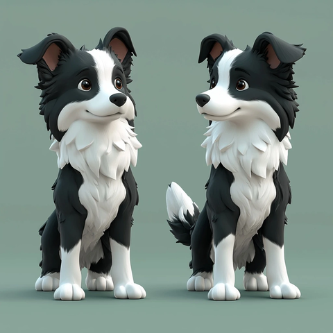 边境牧羊犬正面背面侧面展示