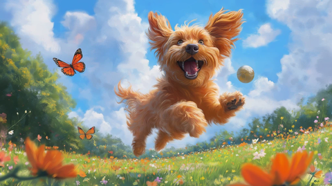 棕色狗公园玩球