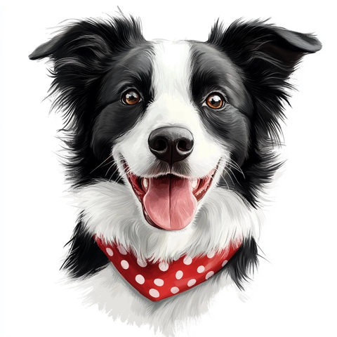 边牧吐舌戴红点口水护罩