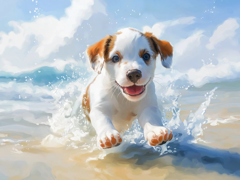 小狗海滩奔跑戏水