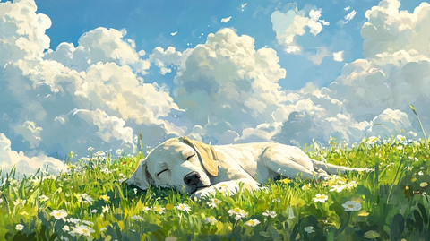 拉布拉多草地午睡水彩云