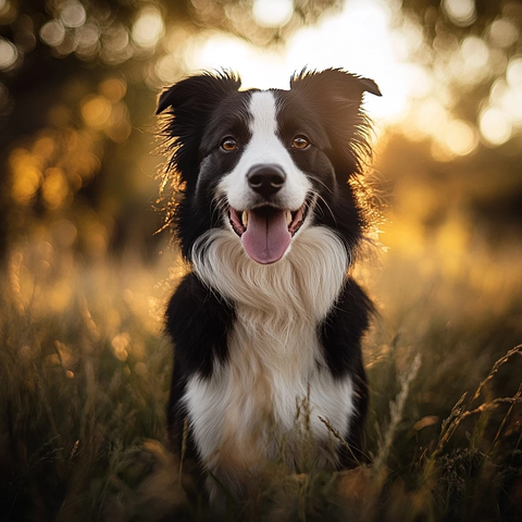 边牧全身照舌头伸出草地背景
